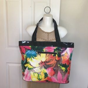 Large Floral & Patent Leather Shoulder Tote